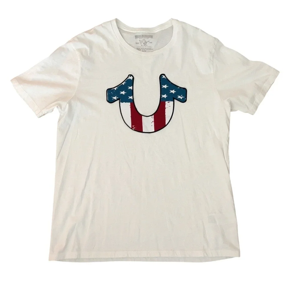 True Religion Men's Patriot U Horseshoe Logo Tee T-Shirt in White SZ: XL